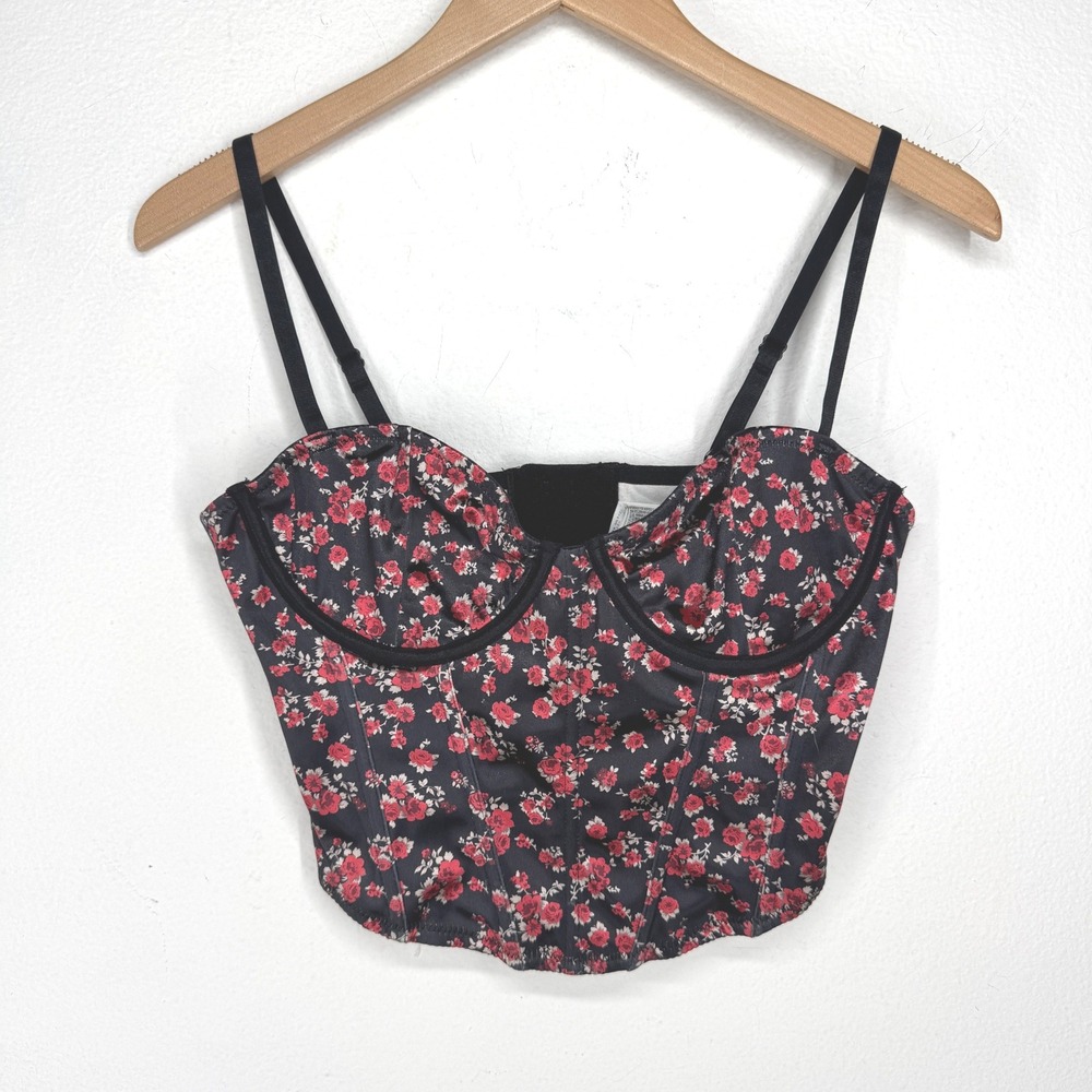 Forever 21 Dark Floral Bustier Corset Crop Top Size M NEW Boned Coquette Y2K